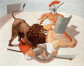 Surrealismus Werke - Gladiatoren und Löwe 1927 Giorgio de Chirico Surrealismus
